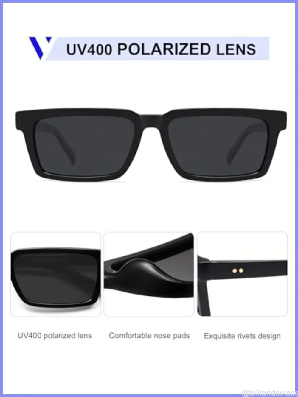 Retro Rectangular Polarized Sunglasses UV Protection Unisex